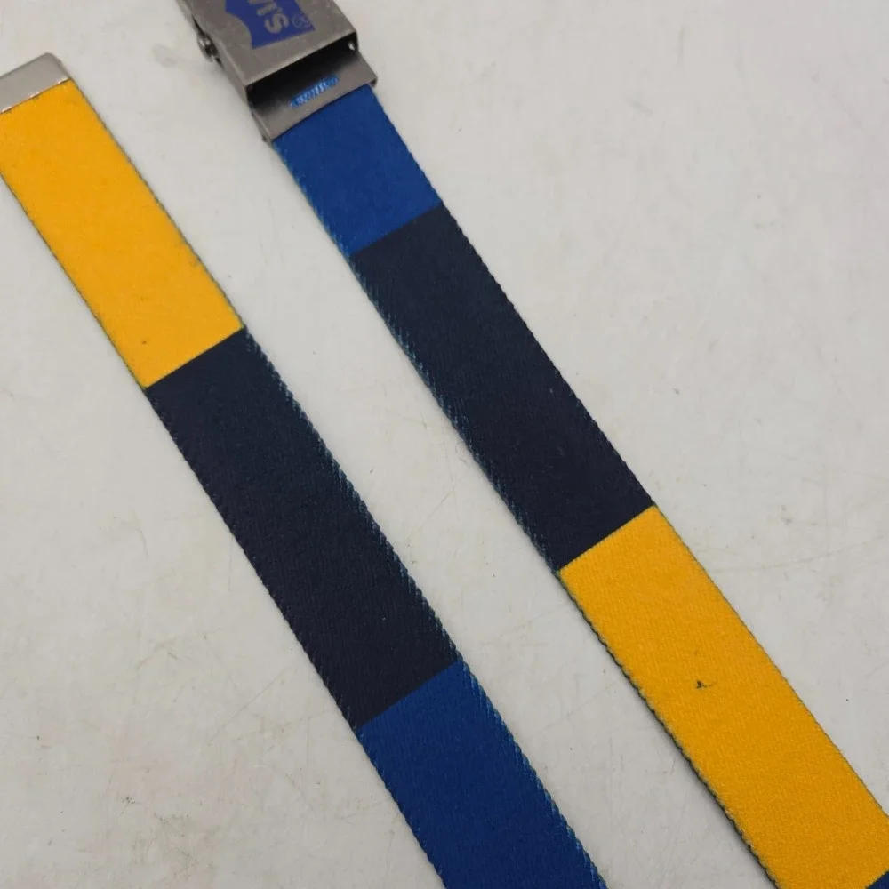 Levi's Belt Neon Blue Yellow Colorblock Woven Stretch Mens 30 Black Buckle NWOT